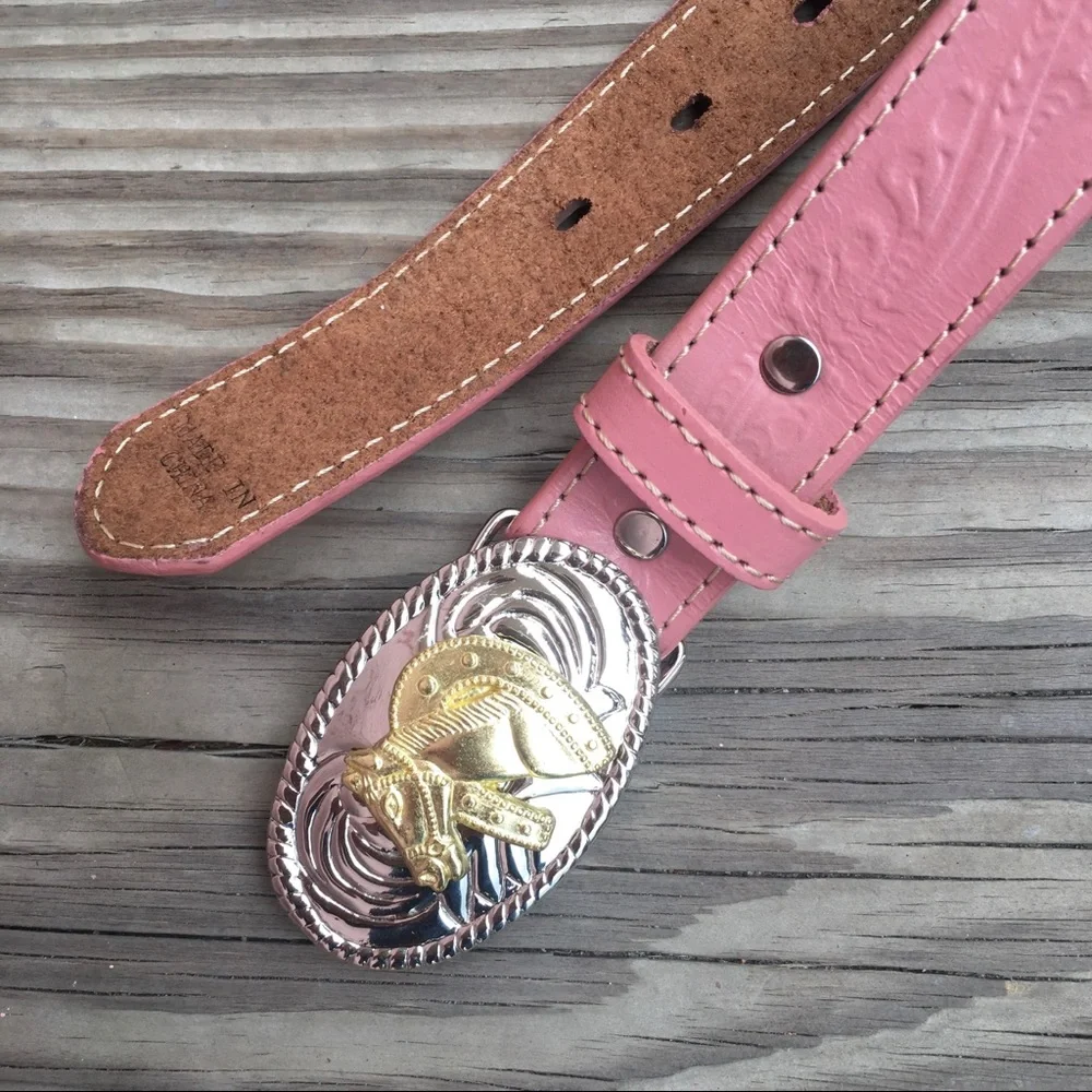 Nocona Pink Leather Western Belt with Buckle Horse Rodeo Child’s Toddler Kids
